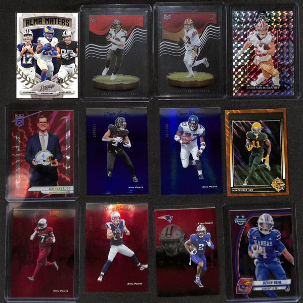 Lot of (80+) Various Football Cards inc. 2024 Prizm Draft Picks Jayden Daniels RC Red Cracked Ice, 2023 Donruss Optic C.J. Stroud Green Lazer, 2023 Zenith C.J. Stroud Patch